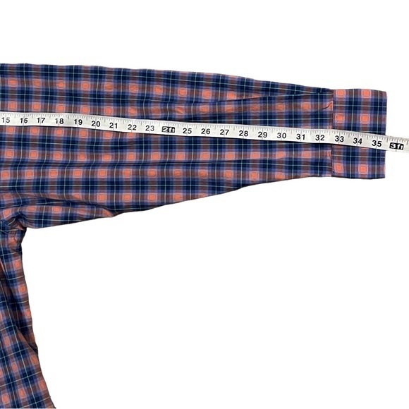 DONALD ROSS Button Down Golf Shirt Blue Orange Plaid Check Large 100% Cotton - Picture 9 of 9